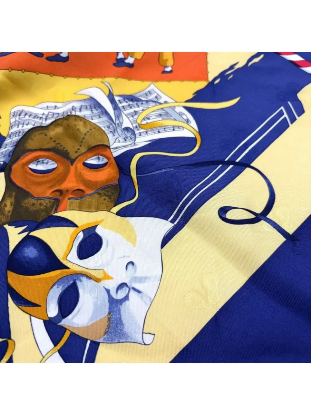 Hermes Carre 90 le Carnaval de Venise Silk Yellow Navy Red Scarf
